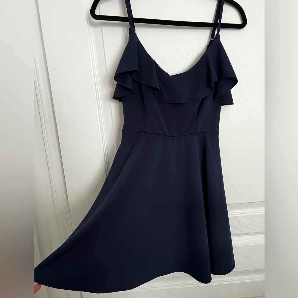 Alter’d State Mini Dress Navy Blue with Ruffled Trim